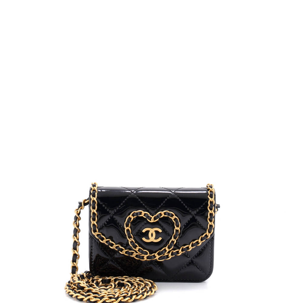 Chanel Mini Heart Chain Flap Bag Quilted Patent